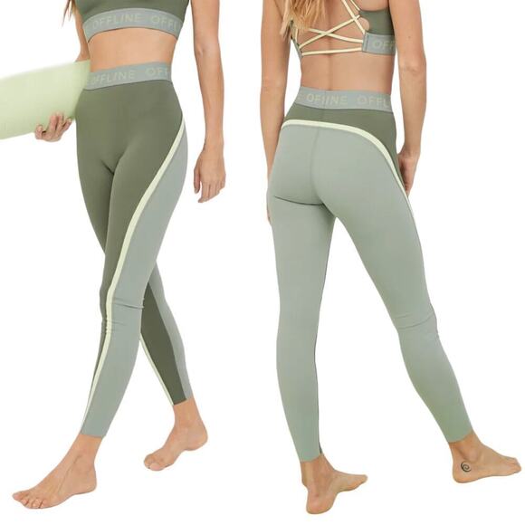Offline by Aerie Goals Logo Waistband 7/8 Leggings Size Medium Green Olive - Picture 1 of 8